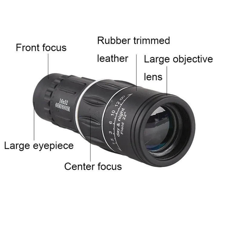 16x52 High Definition Outdoor Bird Viewing Monocular Telescope, Spec: Green Film Standard