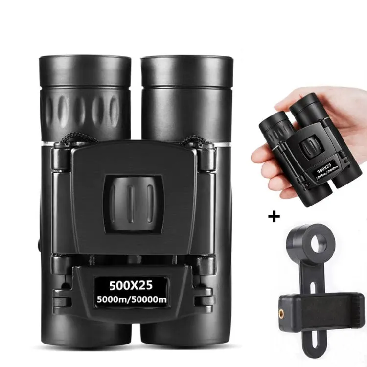 500 x 25 With Phone Clip HD Powerful Folding Binoculars for Hunting Outdoor Camping