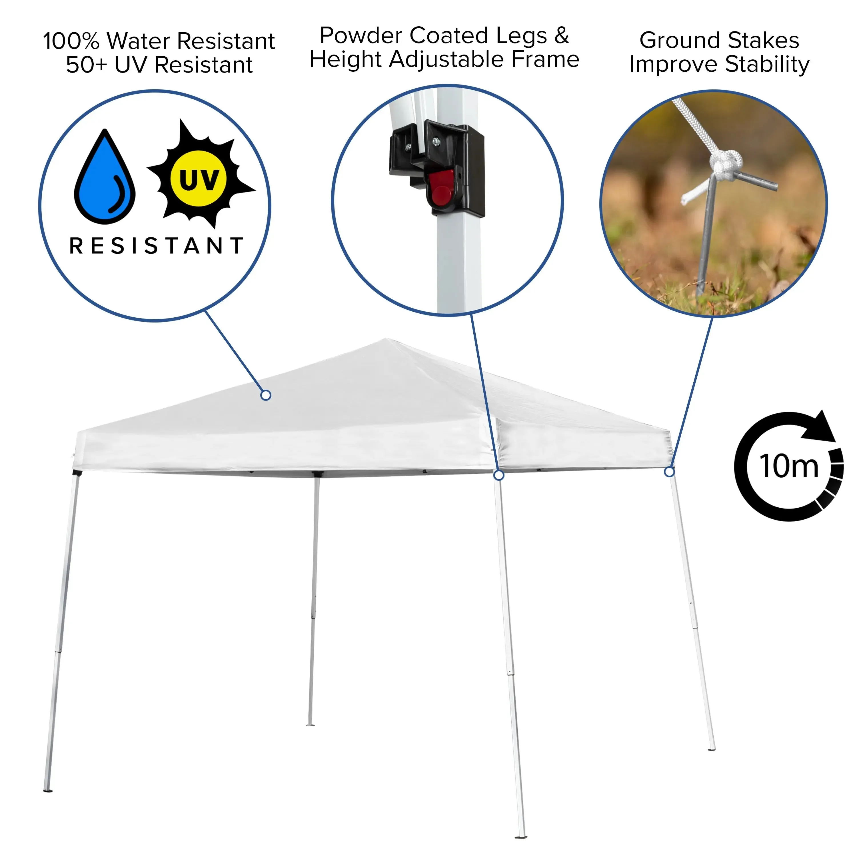 Allyson 8'x8' White Outdoor Pop Up Event Slanted Leg Canopy Tent w/Carry Bag