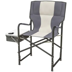 Aluminium Directors Chair, Folding Camping Chair for Adults with Side Table, Cup Holder, Cooler Bag and Pocket, Grey