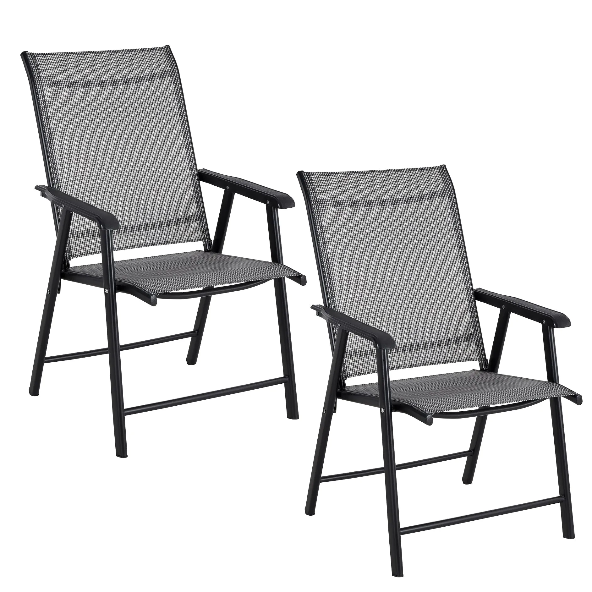 BTExpert Heavy Duty Patio Folding Chair Outdoor Indoor Portable Dining Sling Back Metal Frame with Armrests Lawn Pool Courtyard Porch Balcony Garden Set of 2