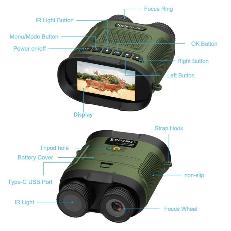 DT29 3 inch IPS Screen Binoculars Digital Binoculars Night Vision(Green)