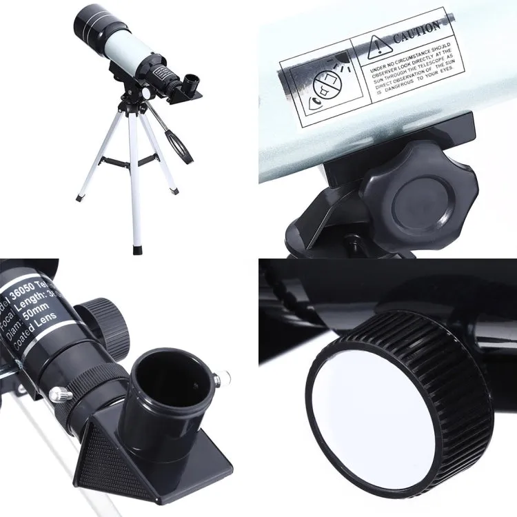 F36050 Portable Professional High Definition High Times Espace Astronomical Telescope Spotting Scope with Aluminum Alloy Tripod(Silver)