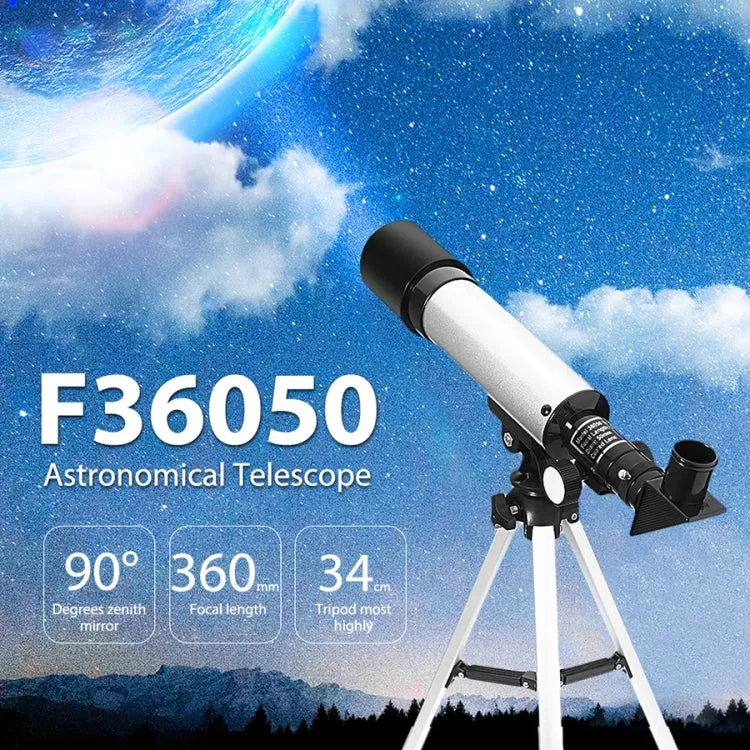 F36050 Portable Professional High Definition High Times Espace Astronomical Telescope Spotting Scope with Aluminum Alloy Tripod(Silver)