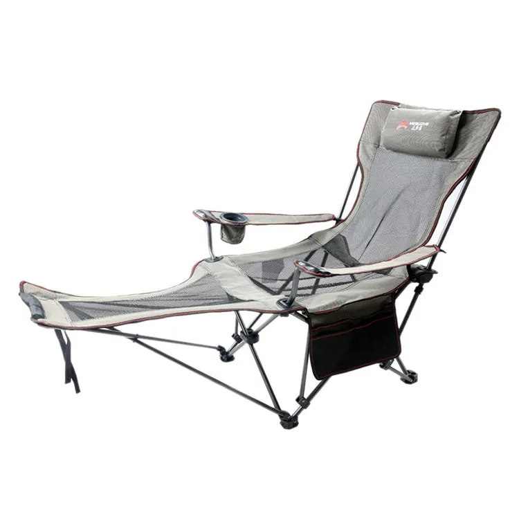 Folding Recliner for Camping, Fishing, and Beach, Stainless Steel Frame (Black Khaki)