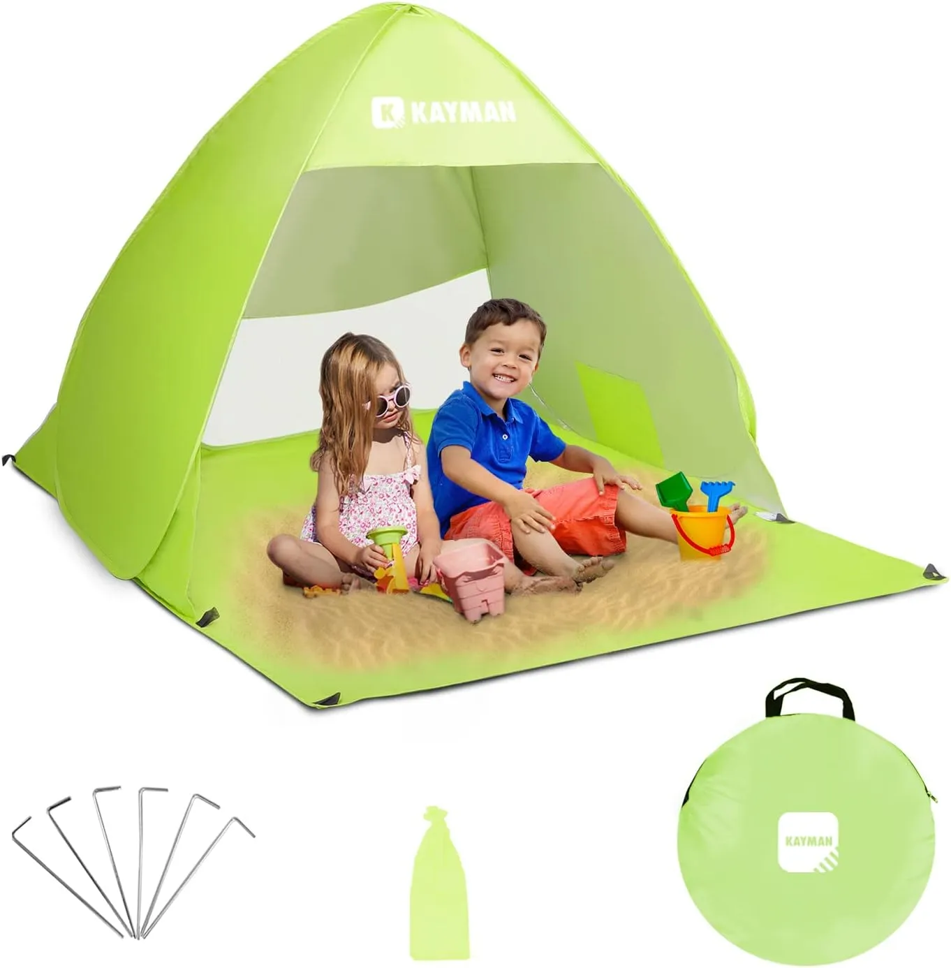 Kayman Pop-Up Beach Tent: UPF 50  UV Protection for 3-4 People with Carrying Bag, Windproof Sun Shelter, Zipper Door, Ideal for Family, Pets, Park, Garden & Beach