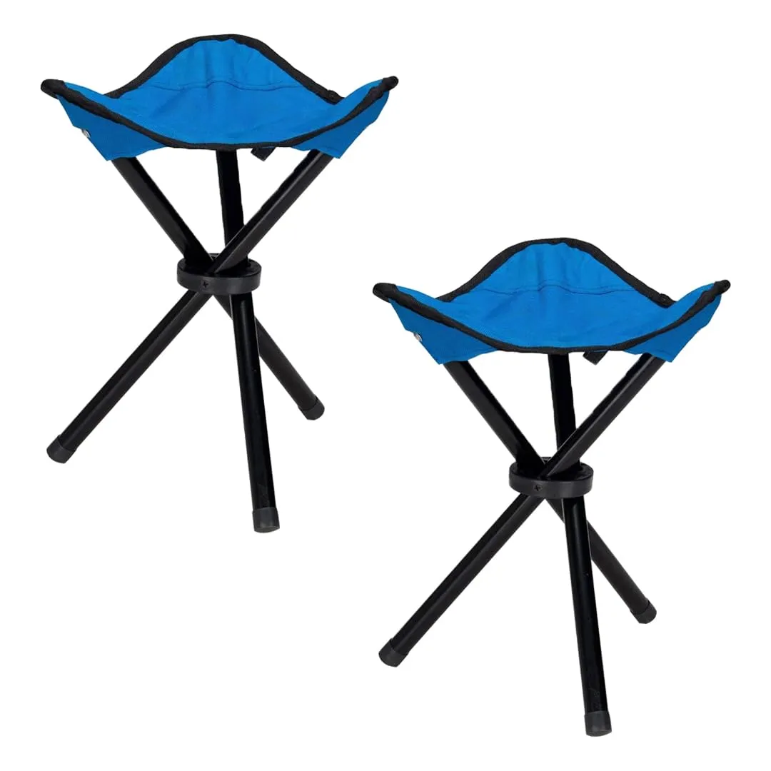 Kuber Industries Portable Portable Stool for Travelling|Foldable Outdoor Sitting Chair|Tripod 3 Leg Chair for Camping, Picnic, Hiking|Blue - Set of 2