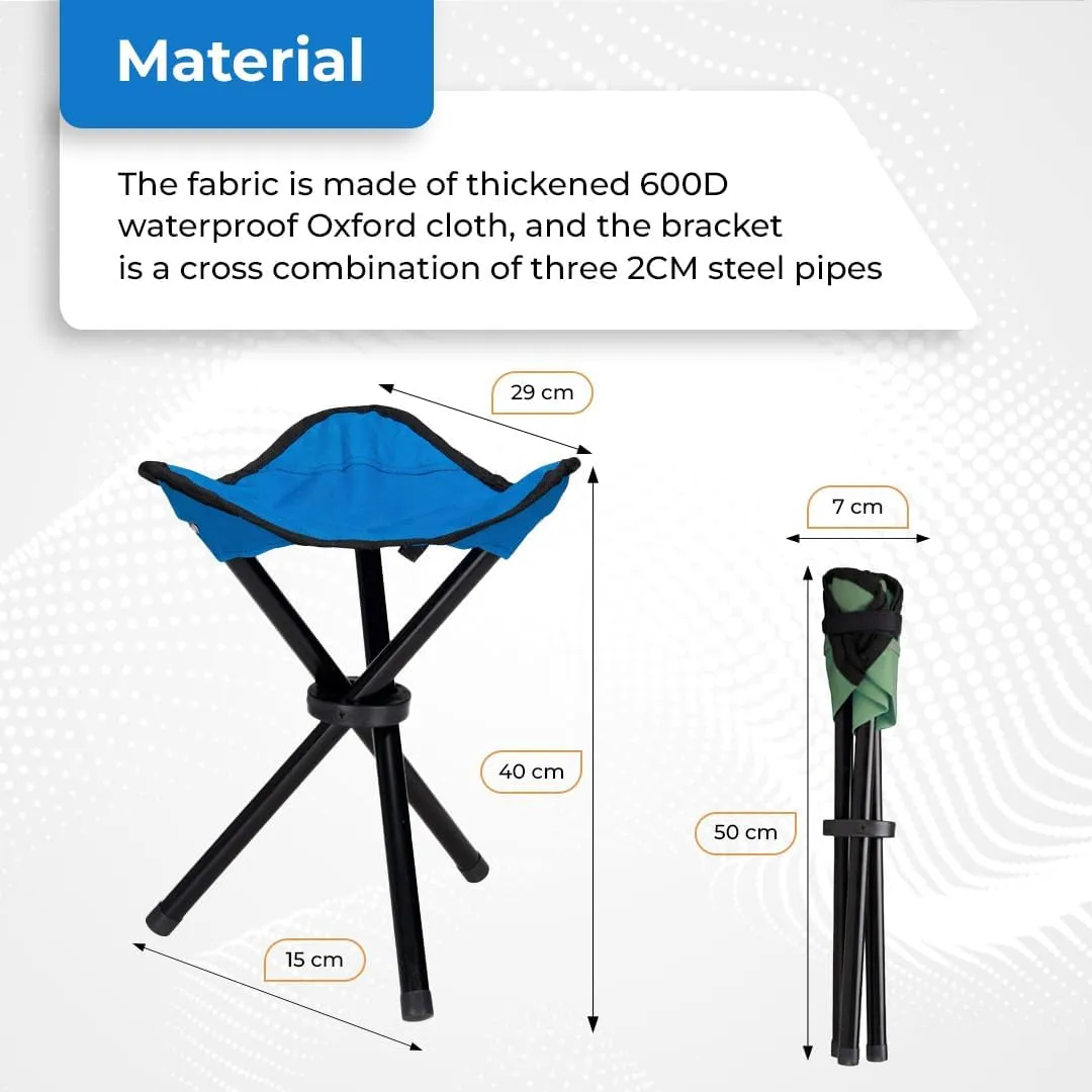 Kuber Industries Portable Portable Stool for Travelling|Foldable Outdoor Sitting Chair|Tripod 3 Leg Chair for Camping, Picnic, Hiking|Blue - Set of 2