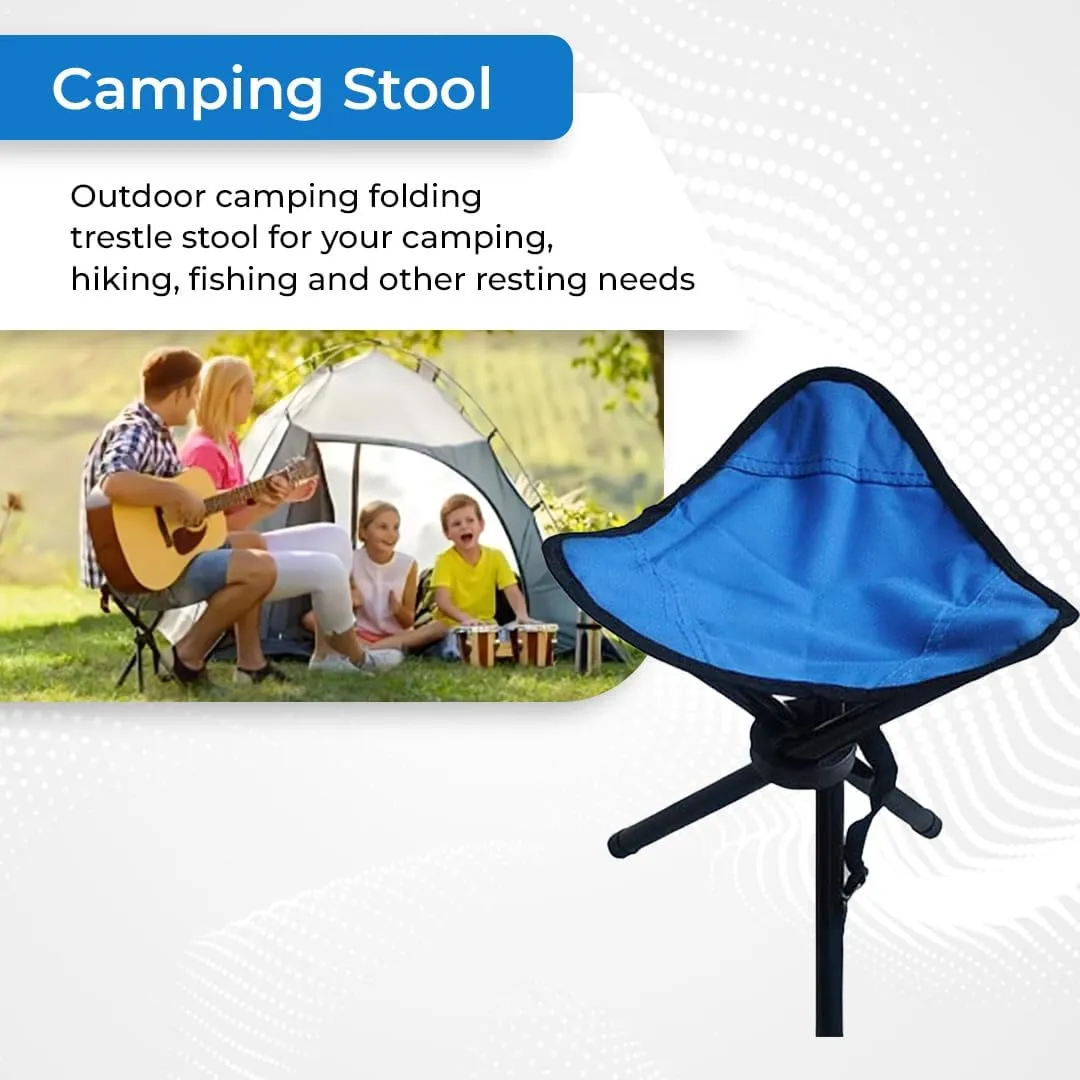 Kuber Industries Portable Portable Stool for Travelling|Foldable Outdoor Sitting Chair|Tripod 3 Leg Chair for Camping, Picnic, Hiking|Blue - Set of 4