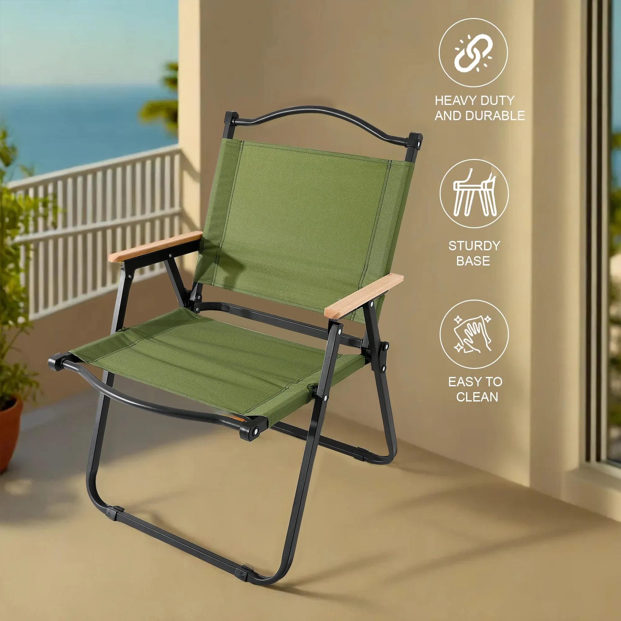 Kuber Industries (Set of 3) Portable & Foldable Chair for Travelling - Camping Cloth Kurchi for Outdoor Beach & Home Aram - Green