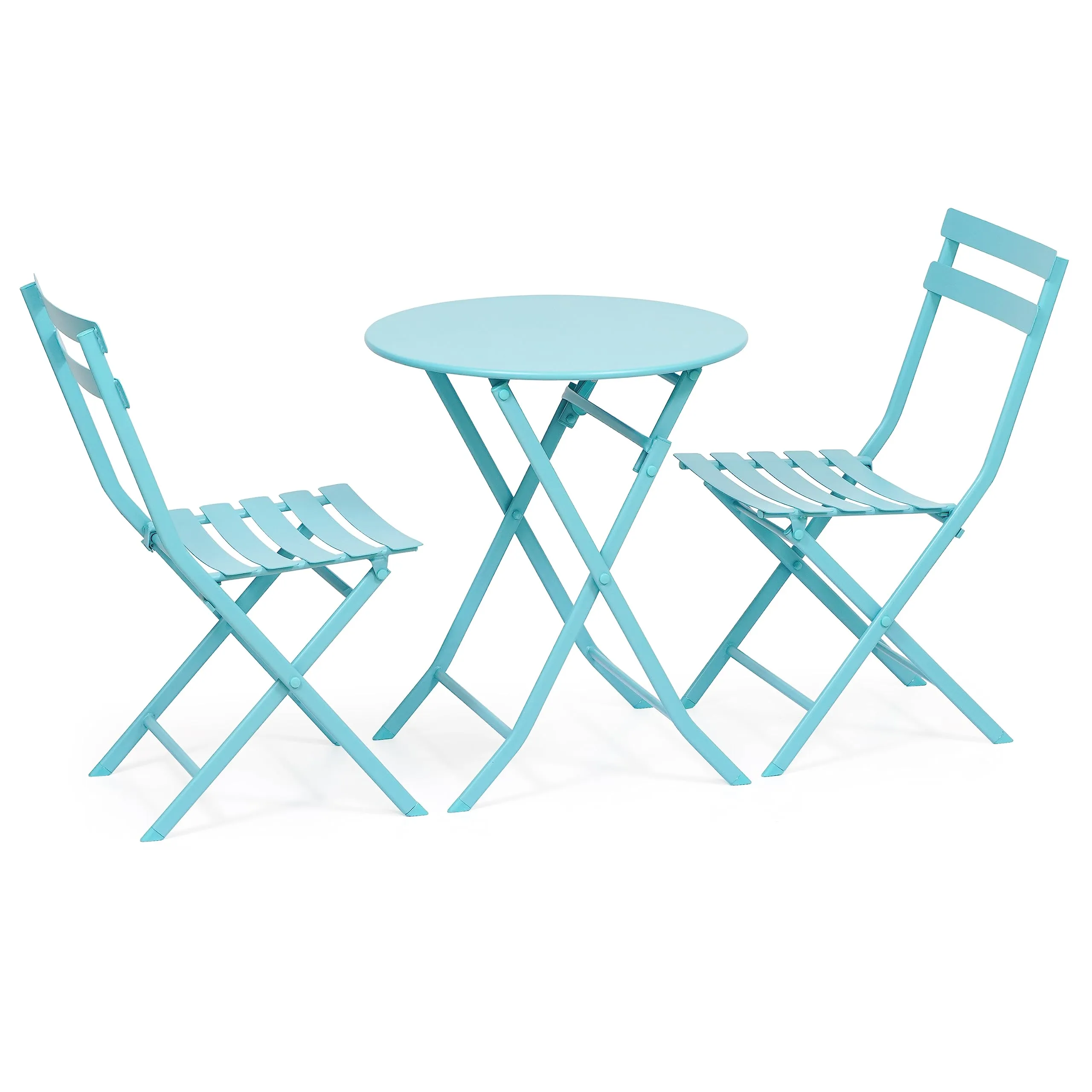 Livzing Metal Camping Foldable Table & Chair Set-Bistro Table Set Portable Folding & Indoor/Outdoor Coffee/Patio Table Set for Dinning, Living Room,Balcony,Lawn & Garden-Blue - 23.62X23.62X27.56 Inch