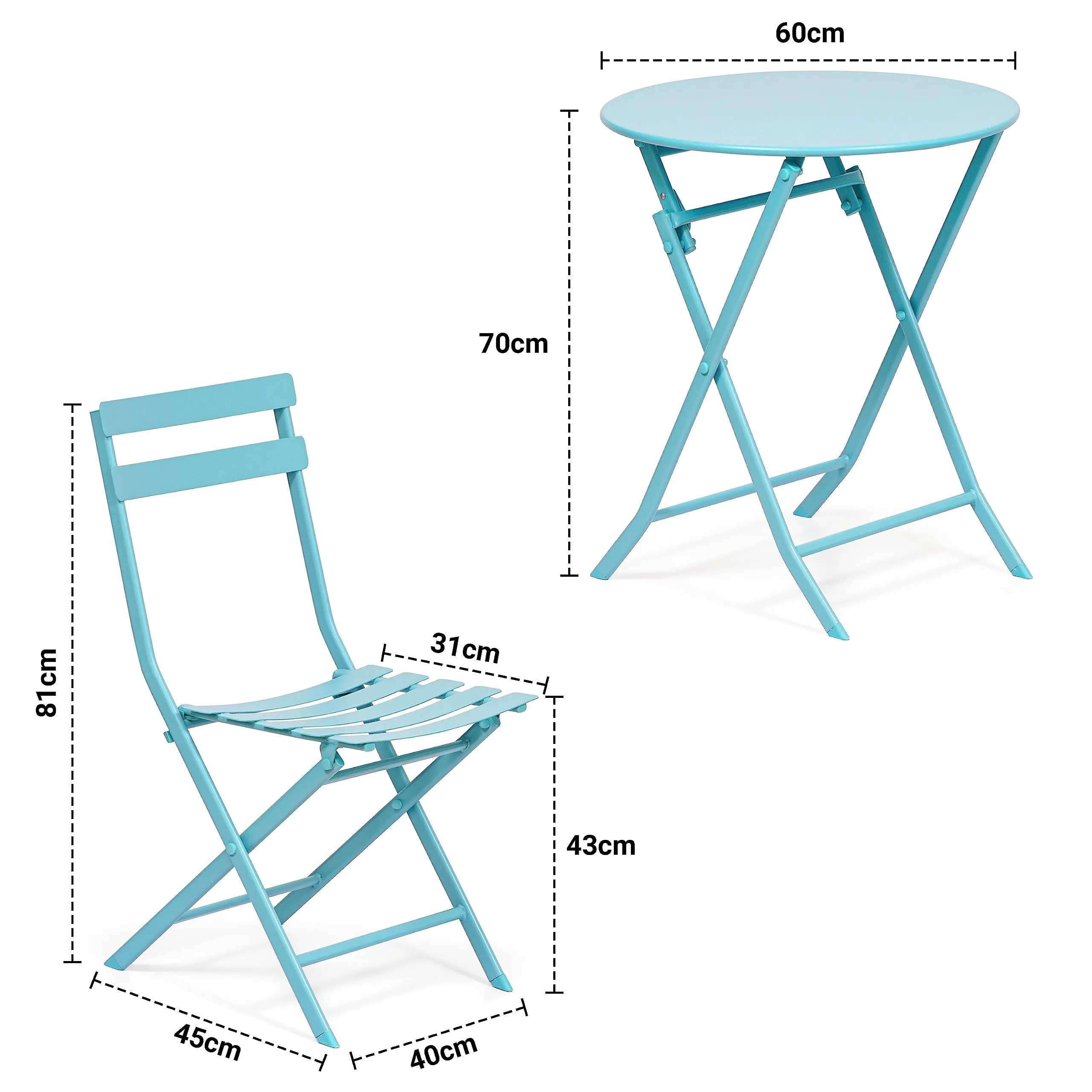 Livzing Metal Camping Foldable Table & Chair Set-Bistro Table Set Portable Folding & Indoor/Outdoor Coffee/Patio Table Set for Dinning, Living Room,Balcony,Lawn & Garden-Blue - 23.62X23.62X27.56 Inch