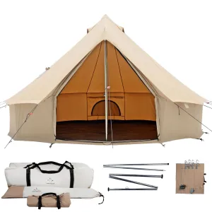 modern Regatta Canvas Bell Tent, 360 Mesh, Sandstone Beige, 13', Water Repellent Glamping Yurt