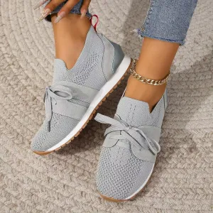 New Lace Up Mesh Flats Shoes For Women Breathable Casual Breathable Walking Wedges Shoes