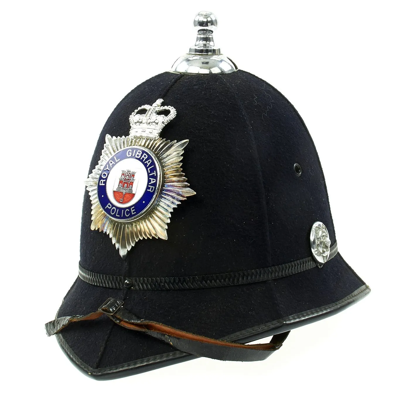 Original British Bobby Police Ball Top Helmet from the Royal Gibraltar Police c. 1960 - 1970