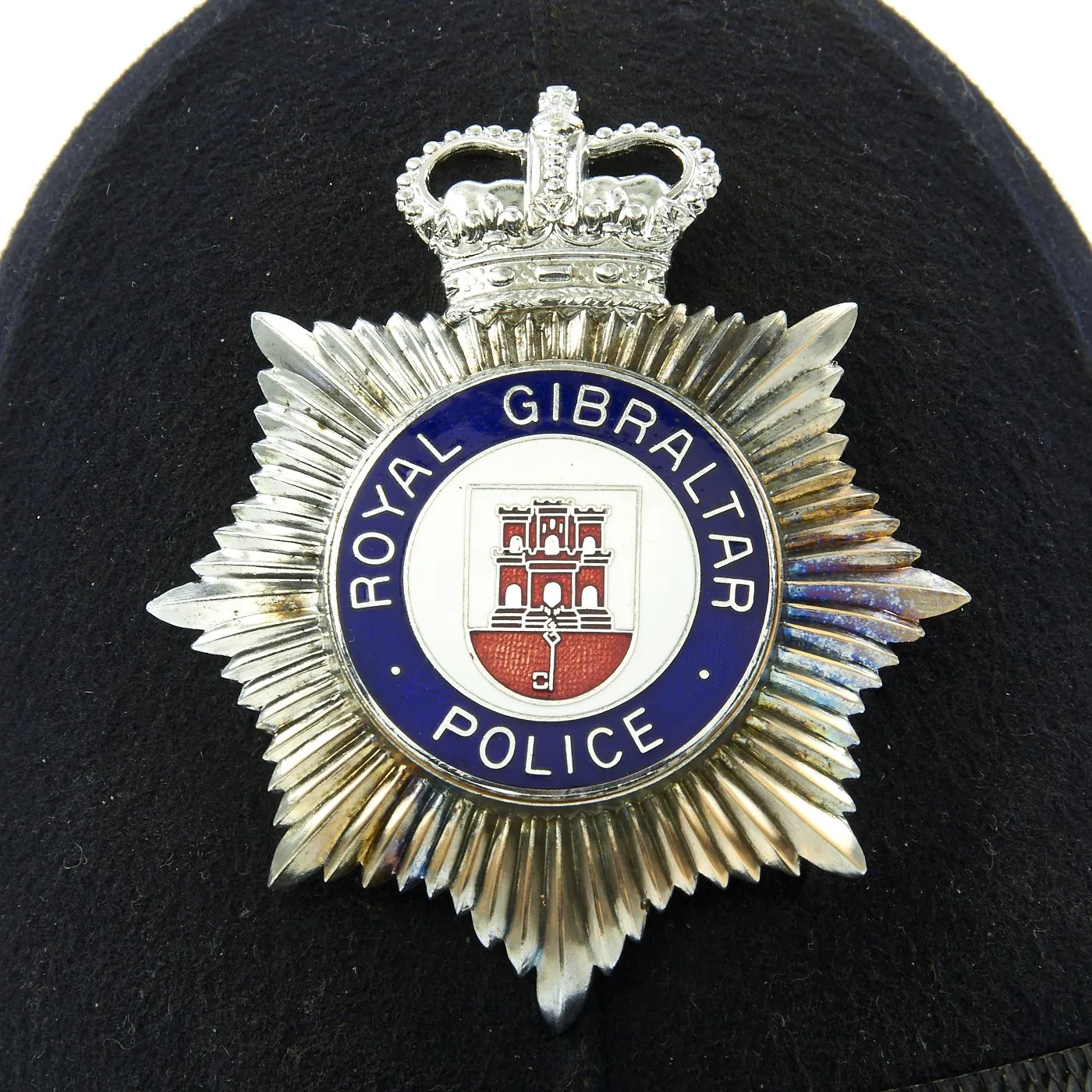 Original British Bobby Police Ball Top Helmet from the Royal Gibraltar Police c. 1960 - 1970