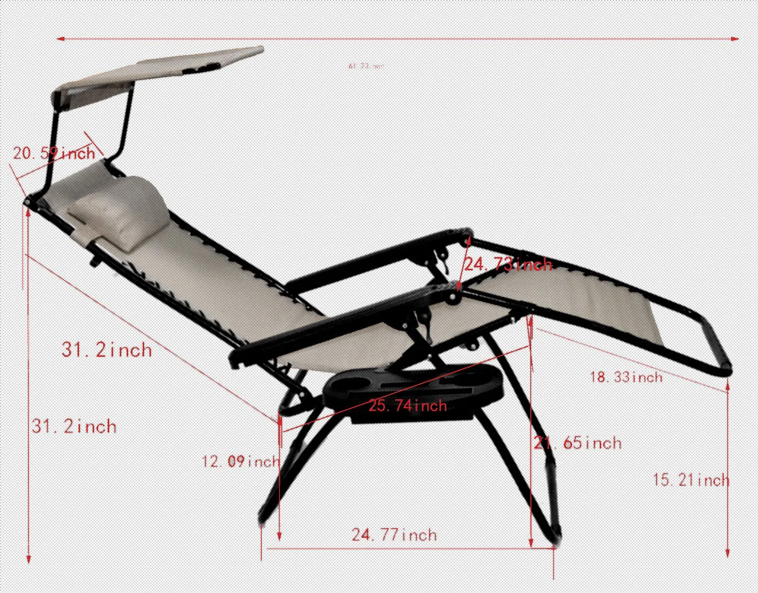 Outdoor Zero gravity Chair lounge patio Canopy Sunshade Cup tray Gray Set of Two case