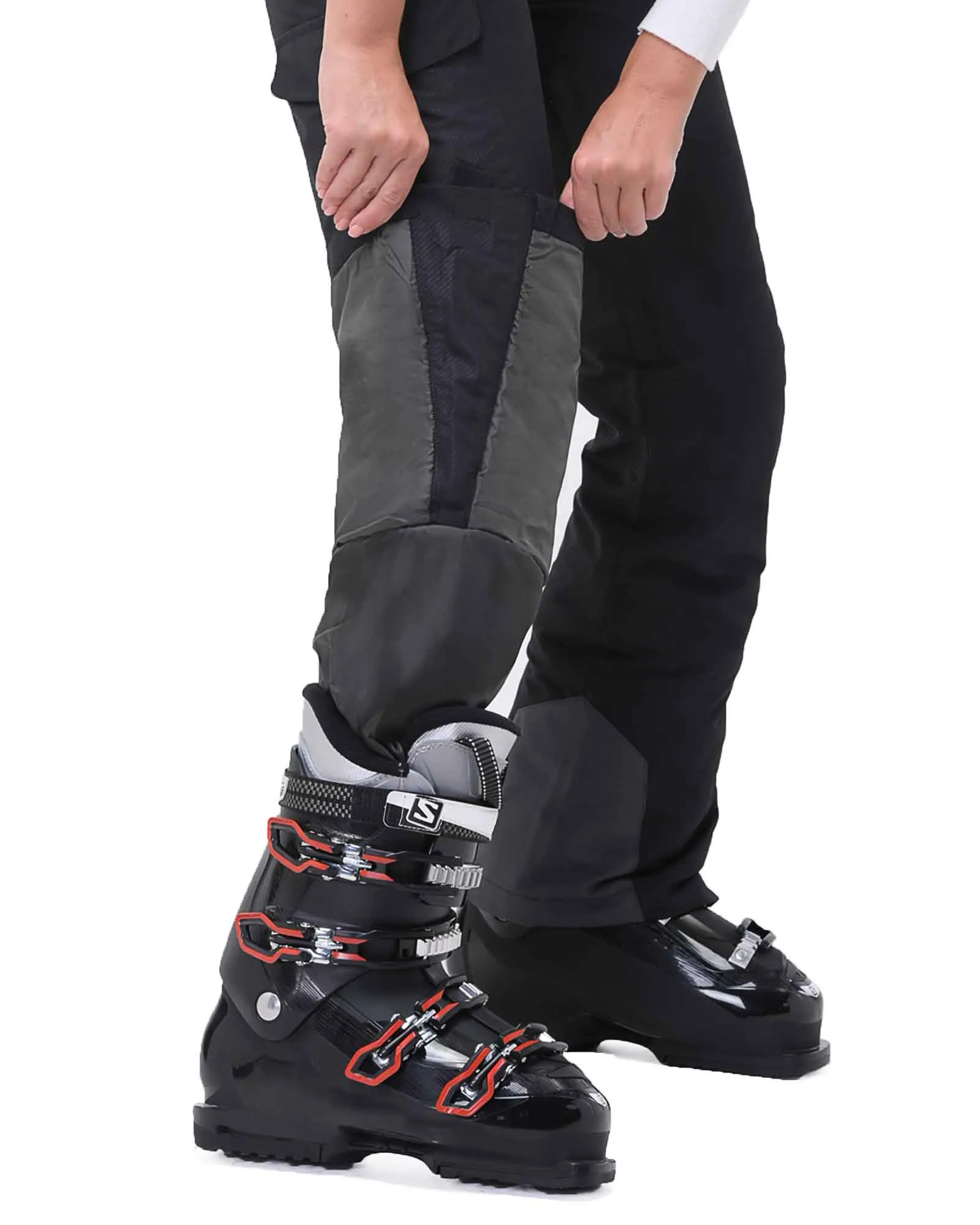 Women's Insulated Snow Pants, Waterproof Snowboard Ski Pants with Boot Gaiters Black