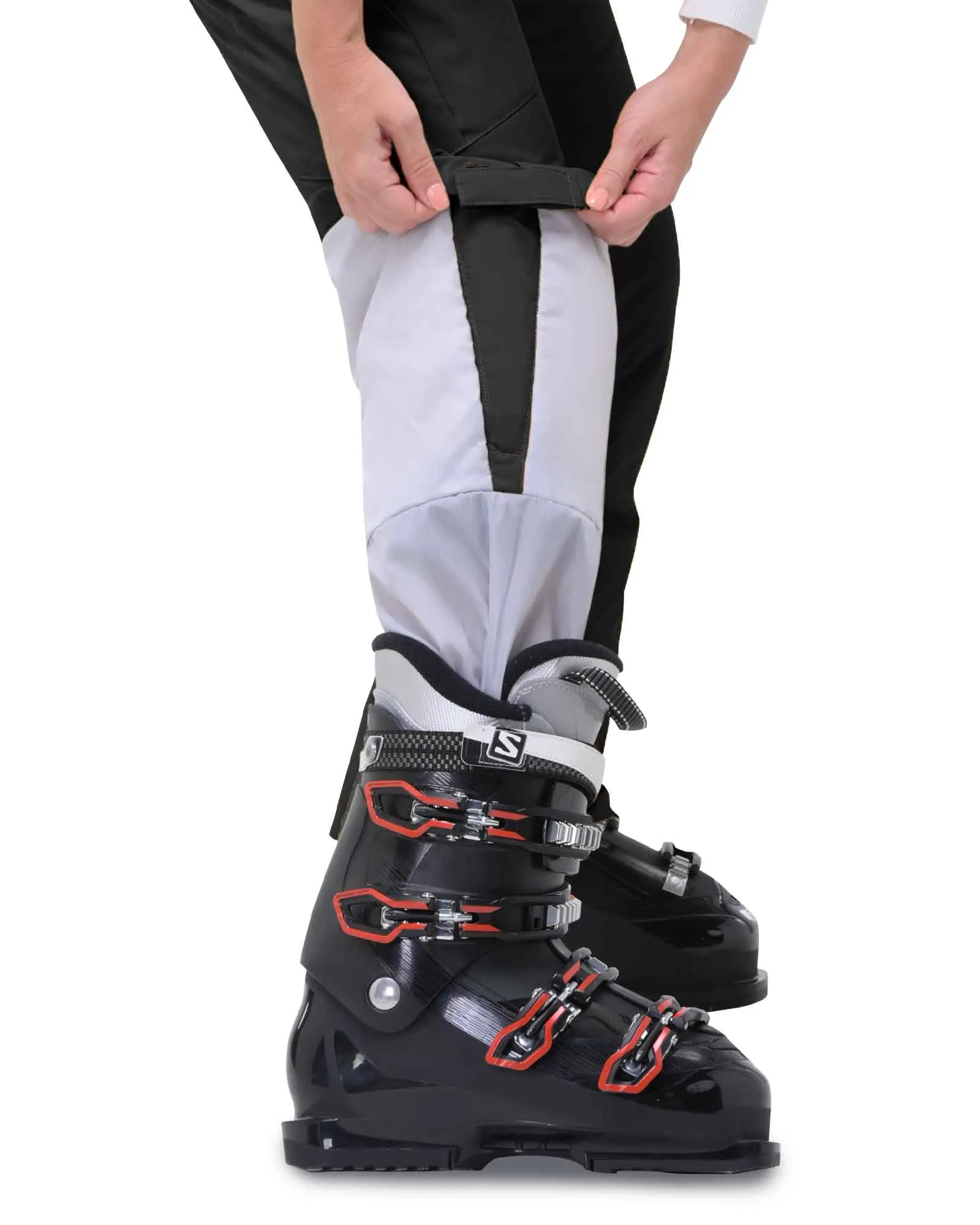 Women's Insulated Snow Pants, Waterproof Snowboard Ski Pants with Boot Gaiters Black